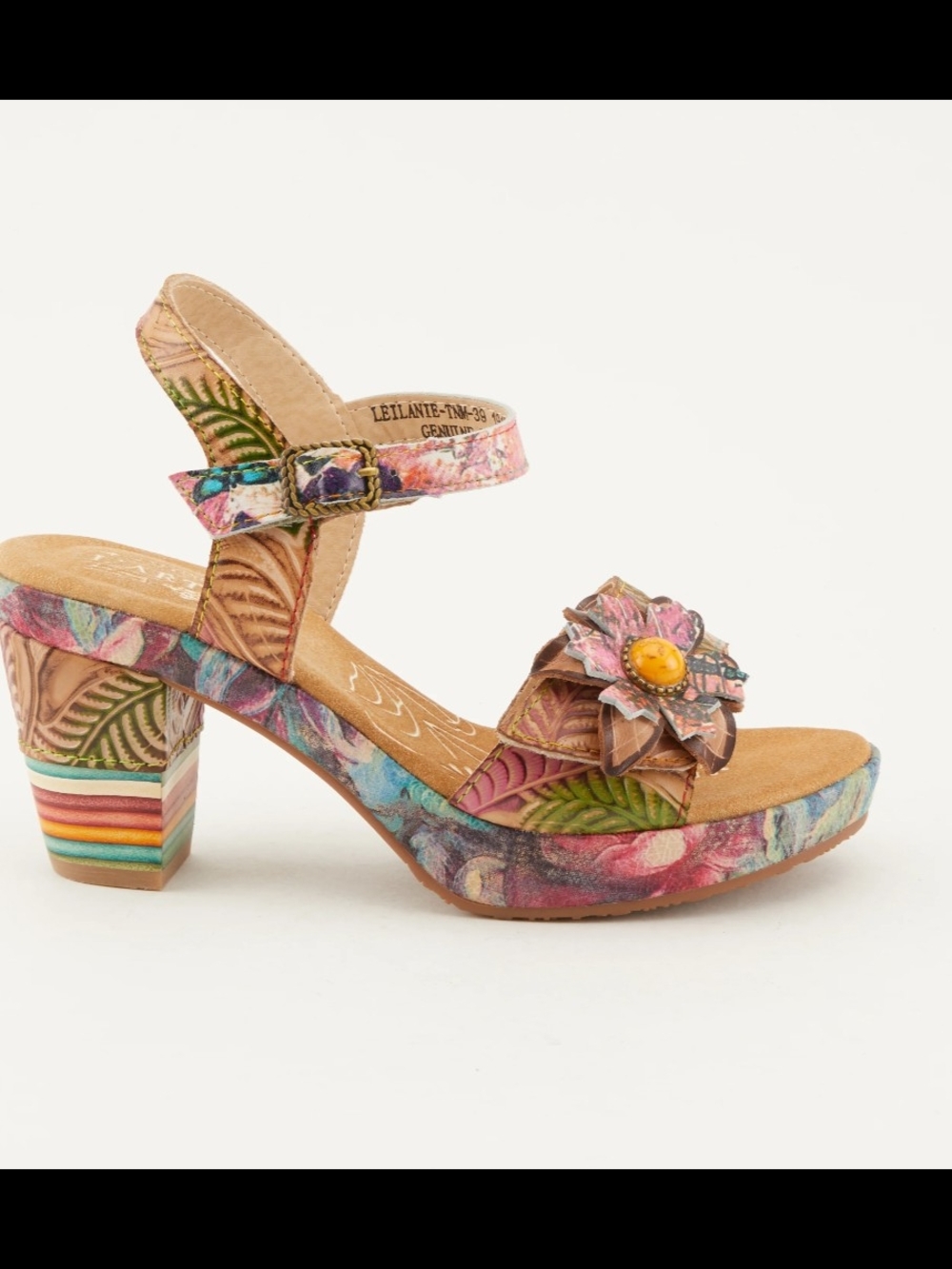 Floral Multi-Color Block 3" Heel Sandal with Flower Accent Size 9 Boho Gypsy